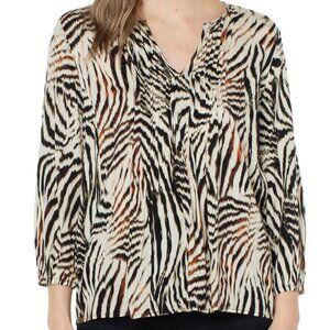 NWT Liverpool Los Angeles 3/4 Sleeve Peasant Blouse in Animal Print - Sz L